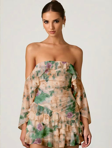 Floral Ruffled Off Shoulder Mini Dress