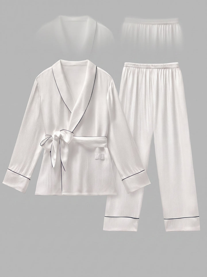 Soft Satin Contrast Trim Pajama Set