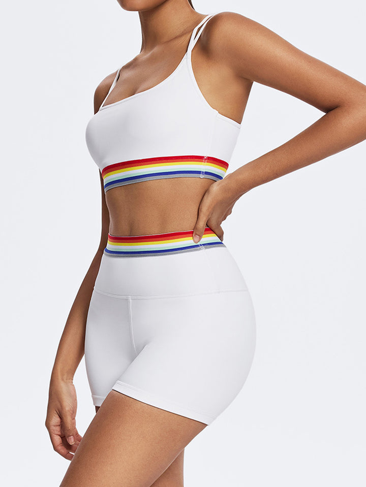 Seamless Rainbow Trim Yoga Shorts Set