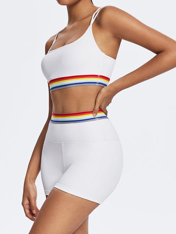 Seamless Rainbow Trim Yoga Shorts Set