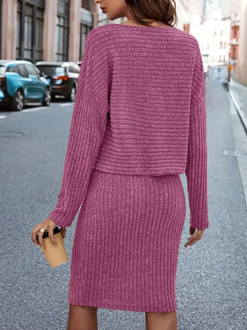 Cozy Ribbed Knit Skirt Set
