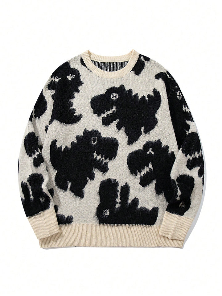 Oversized Dinosaur Graphic Knit Sweater