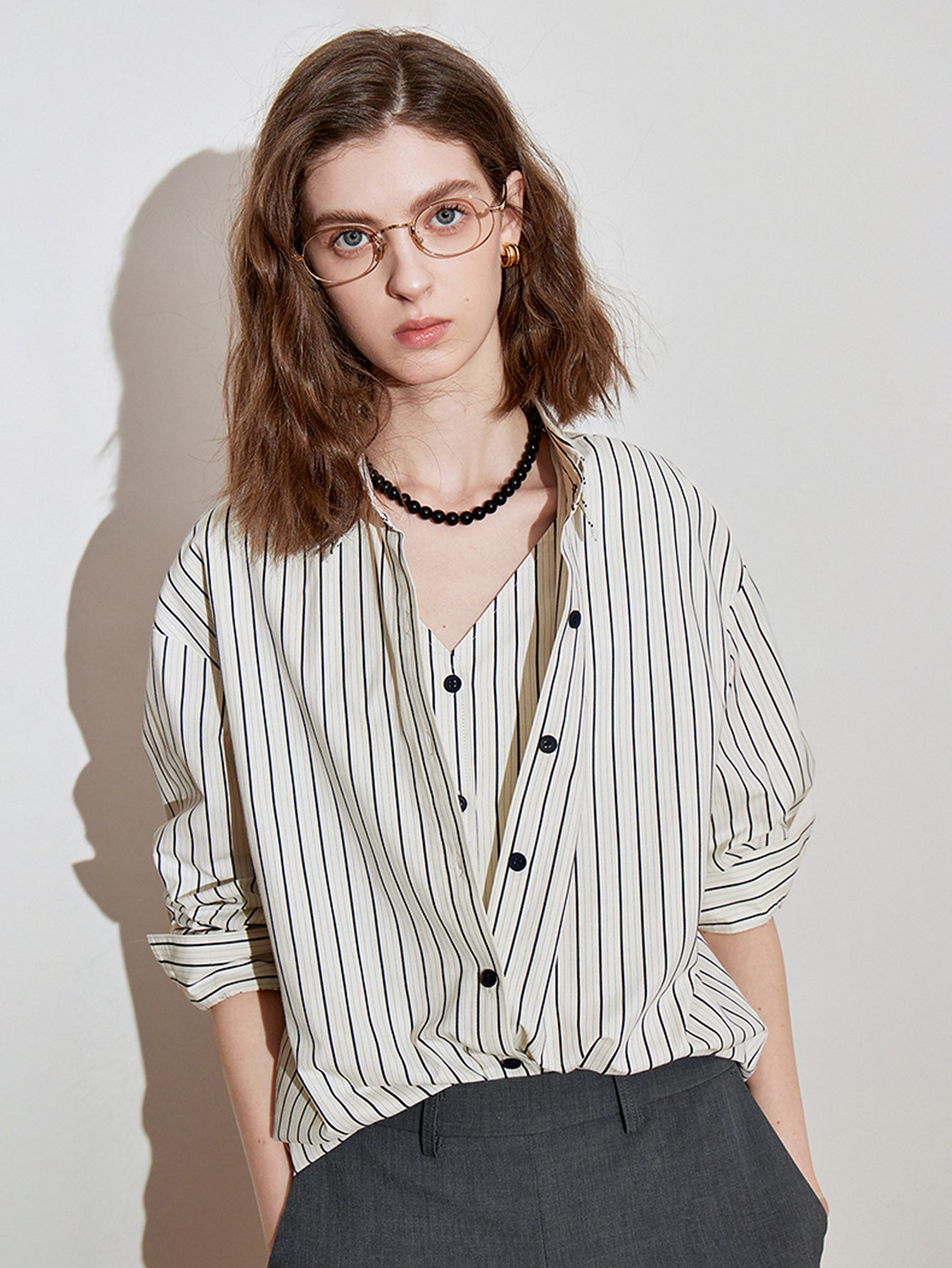 Vertical-Striped Button-Front Casual Shirt