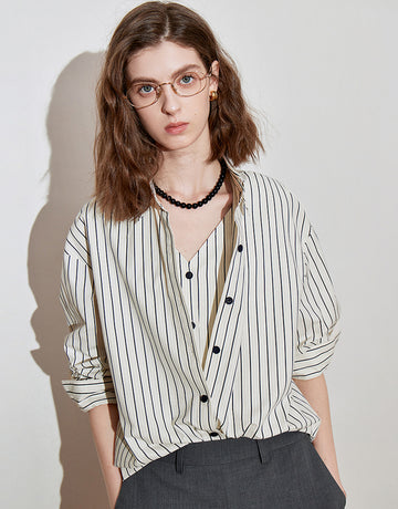 Vertical-Striped Button-Front Casual Shirt