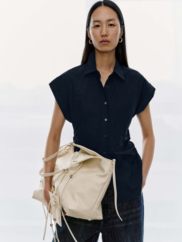 Nipped Waist Cap Short Sleeve Shirts