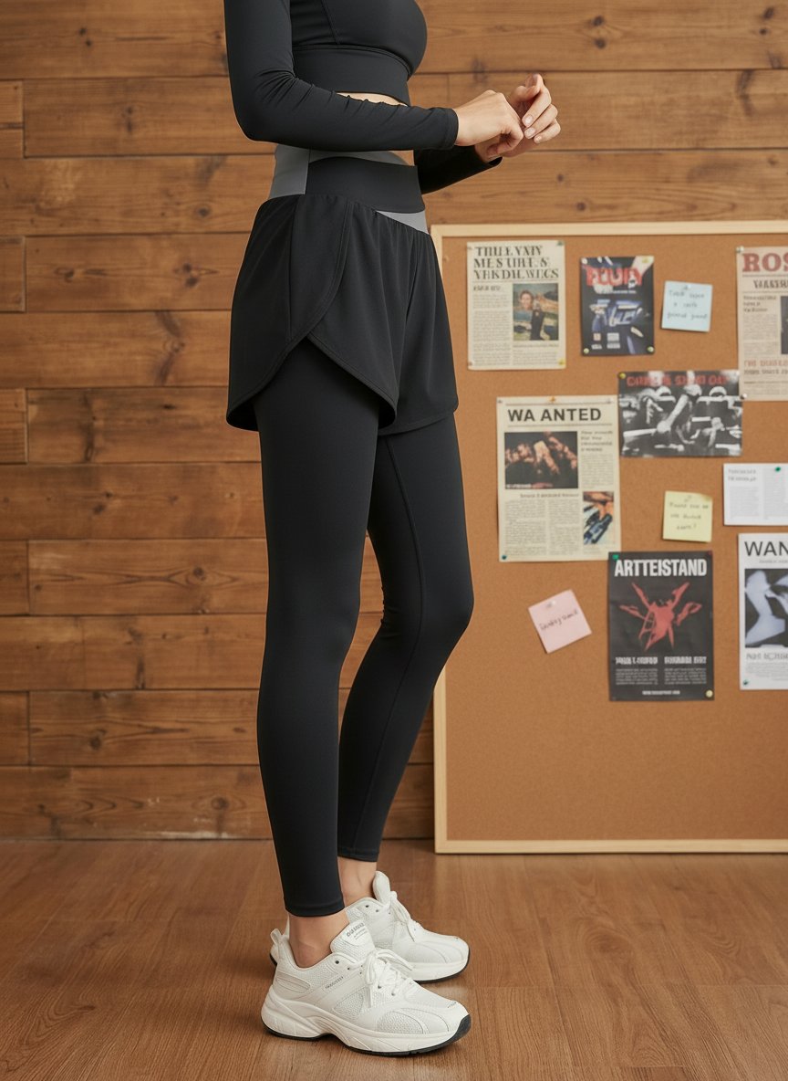 High-Waisted Shorts Overlay Athleisure Leggings-Multicolor