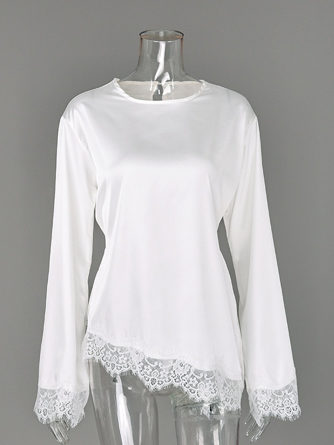 Elegant Lace Trim Satin Blouse