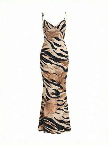 Floral Print Spaghetti Strap Bodycon Maxi Dress
