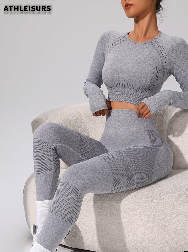 Seamless High Waisted Workout Leggings 2 Piece Set