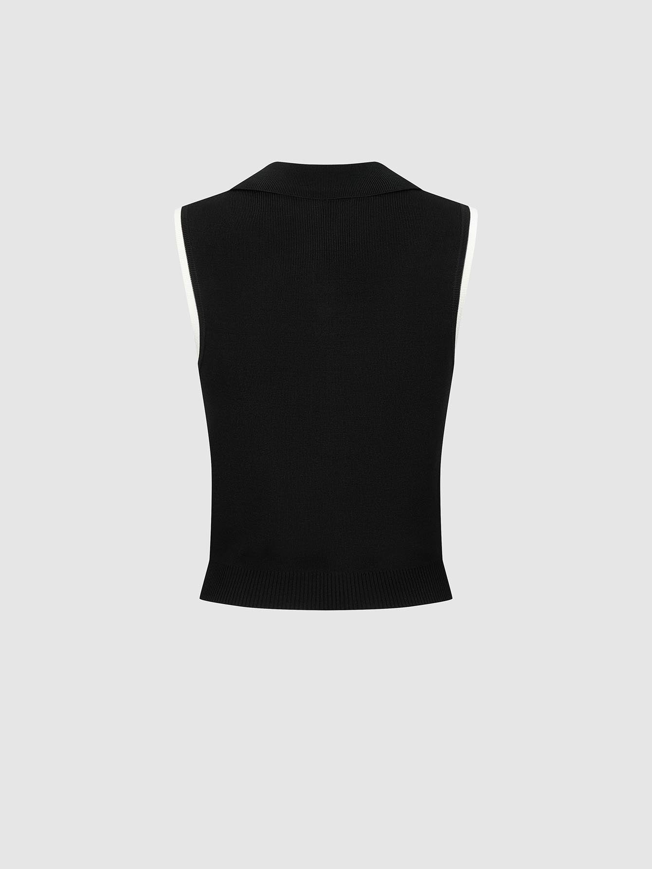 Urban Revivo Polo Neck Contrast Trim Sleeveless Knitted T-Shirts-White