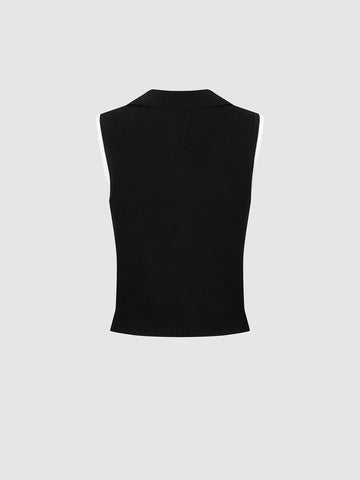 Urban Revivo Polo Neck Contrast Trim Sleeveless Knitted T-Shirts-White