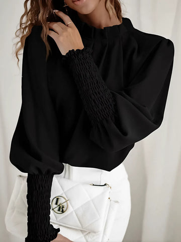 Elegant Pleated Smocked Cuff Blouse