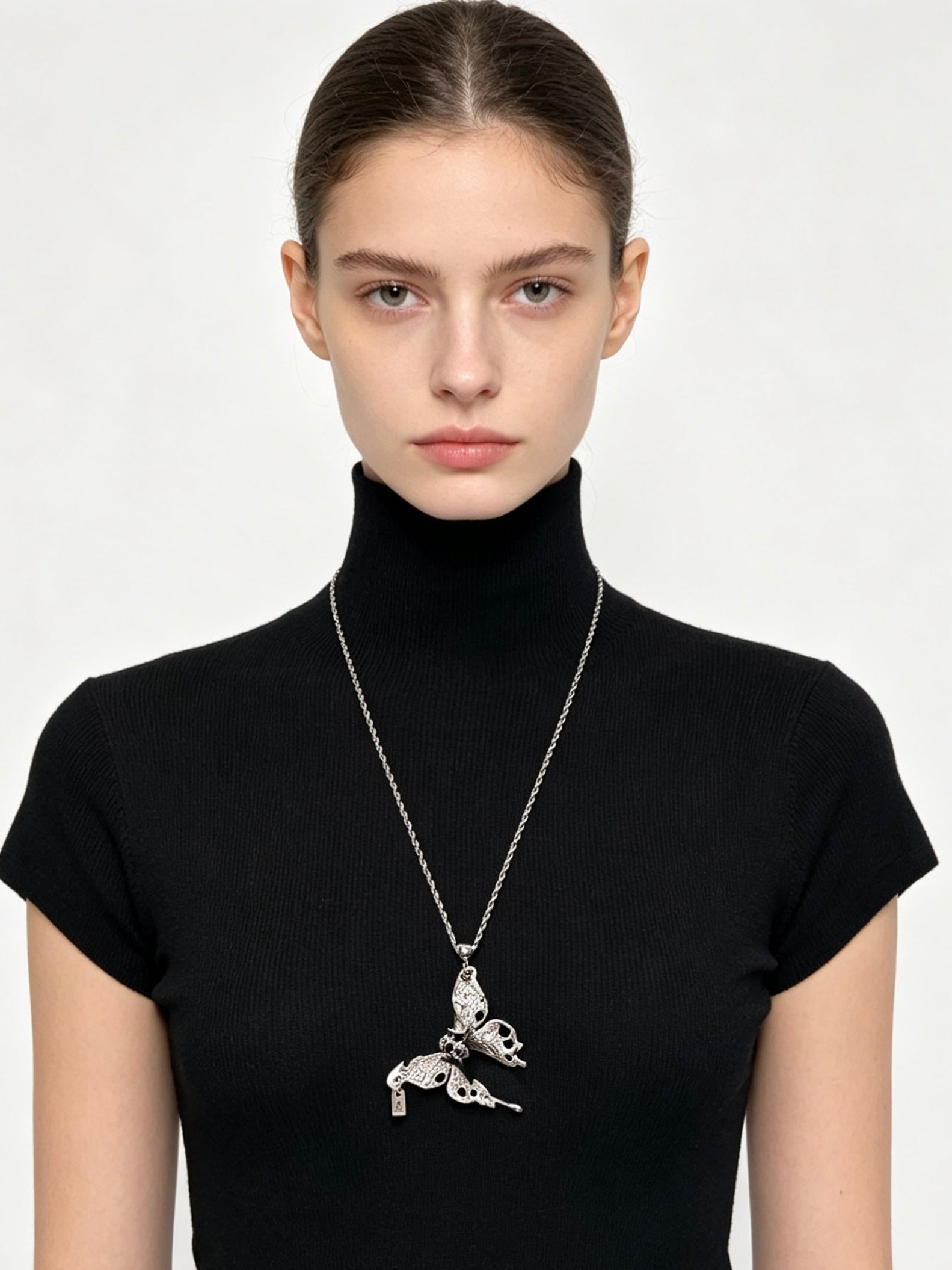 Gothic Grunge Skull Butterfly Necklace