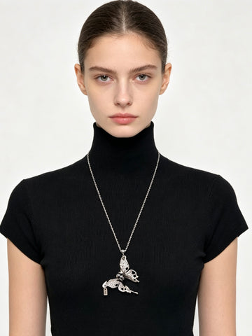 Gothic Grunge Skull Butterfly Necklace