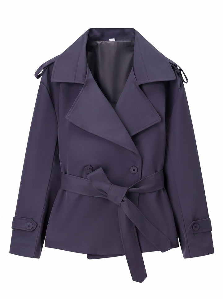 Cropped Belted Double Breasted Trench Coat