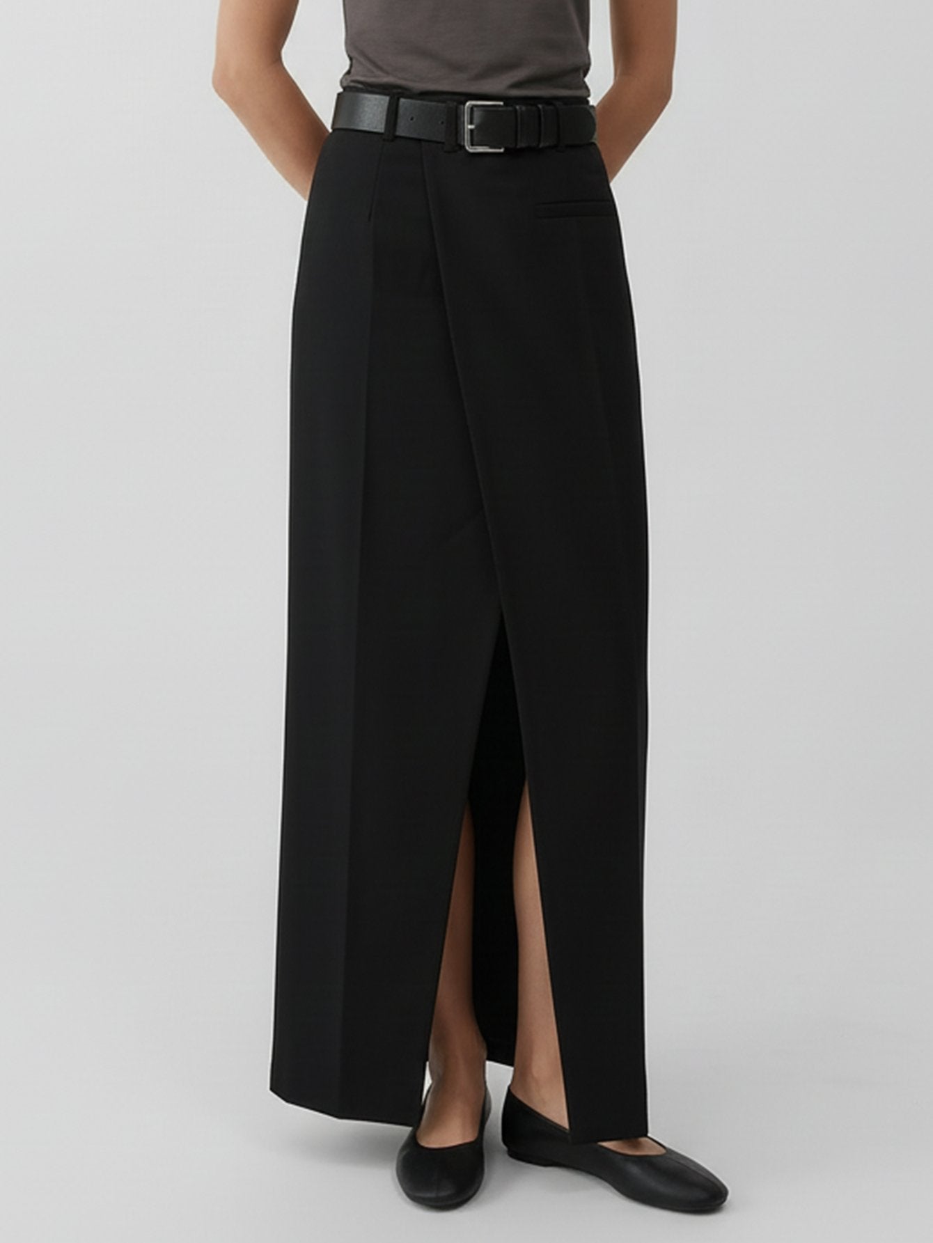 Wrap Detail Slit Maxi Skirt
