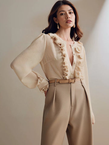 Ruffled Trim Elegant Chiffon Blouse