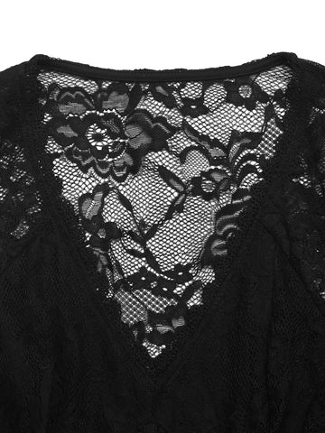 Lace Long Sleeve Sexy Bodysuit-Multicolor