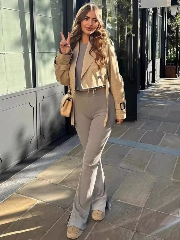 Cropped Belted Military Trench Jacket