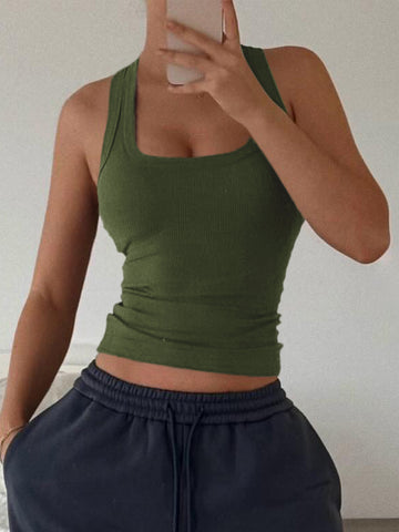 Square Neck Ribbed Knit Tank Top