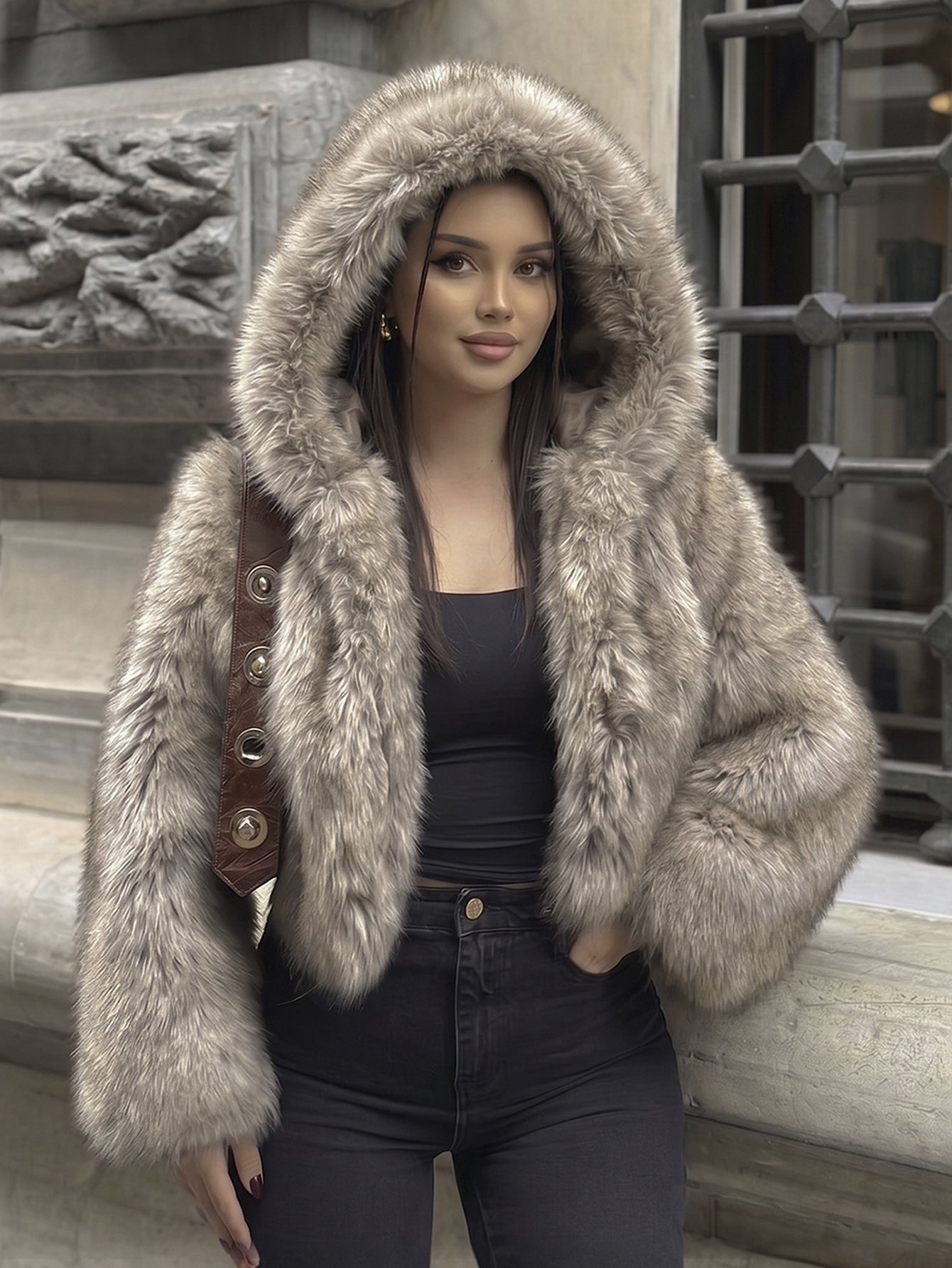 Cropped Plush Faux Fur Jacket
