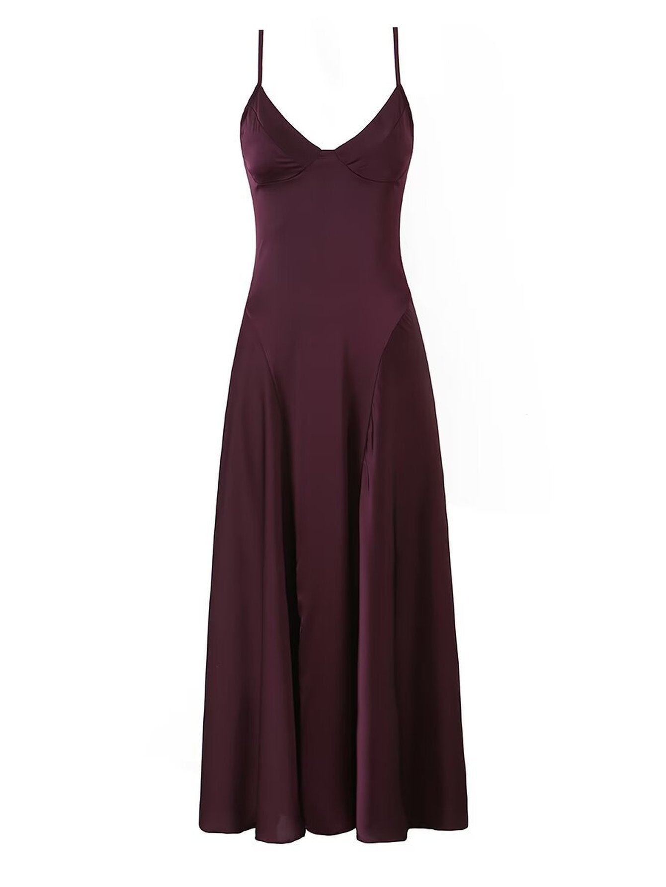 Elegant Satin V Neck Midi Dress