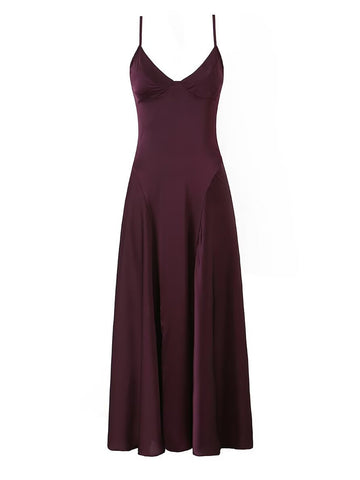 Elegant Satin V Neck Midi Dress