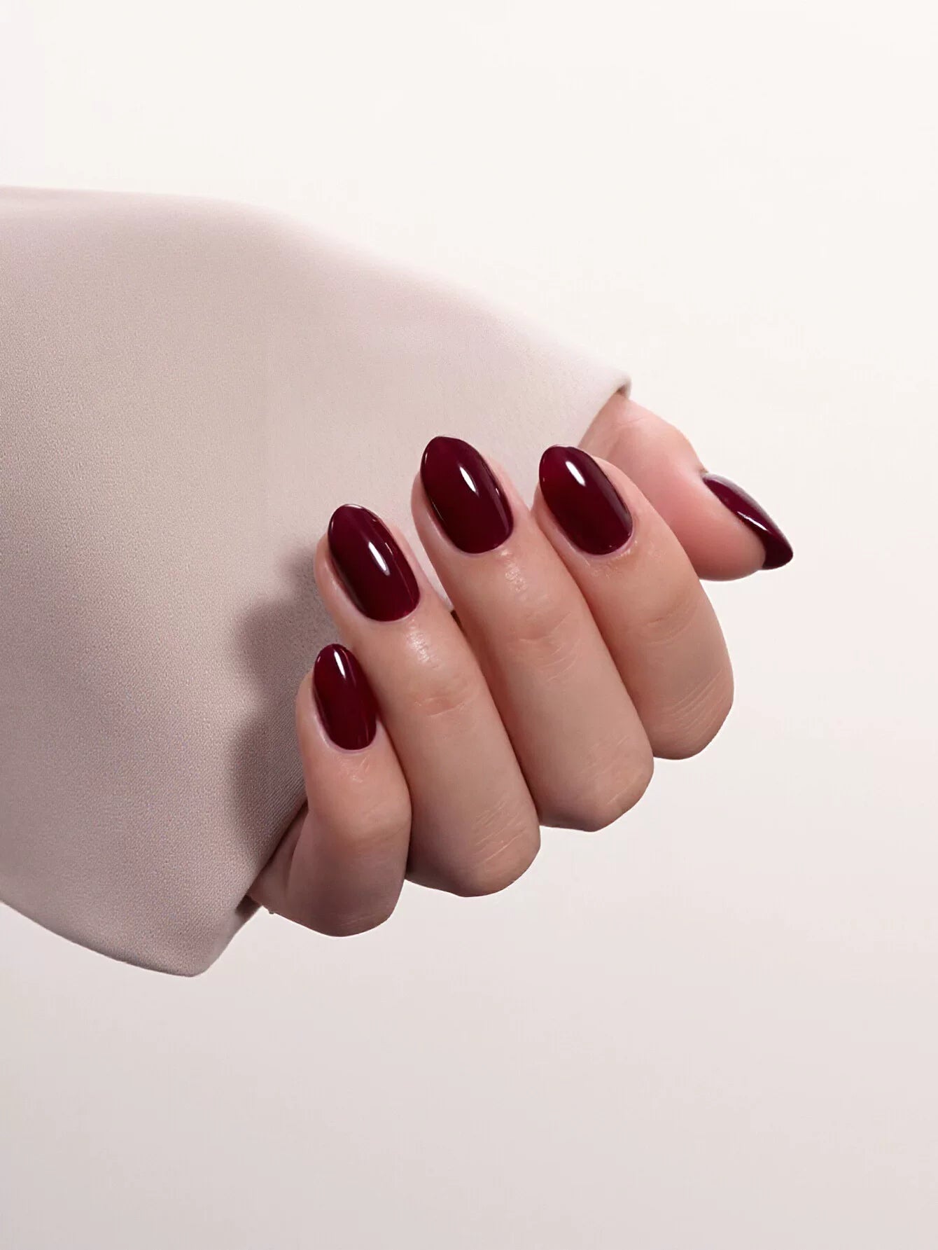 Glossy Deep Burgundy Oval Press On Nails