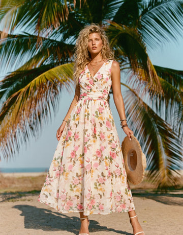 Floral Print V Neck Maxi Dress