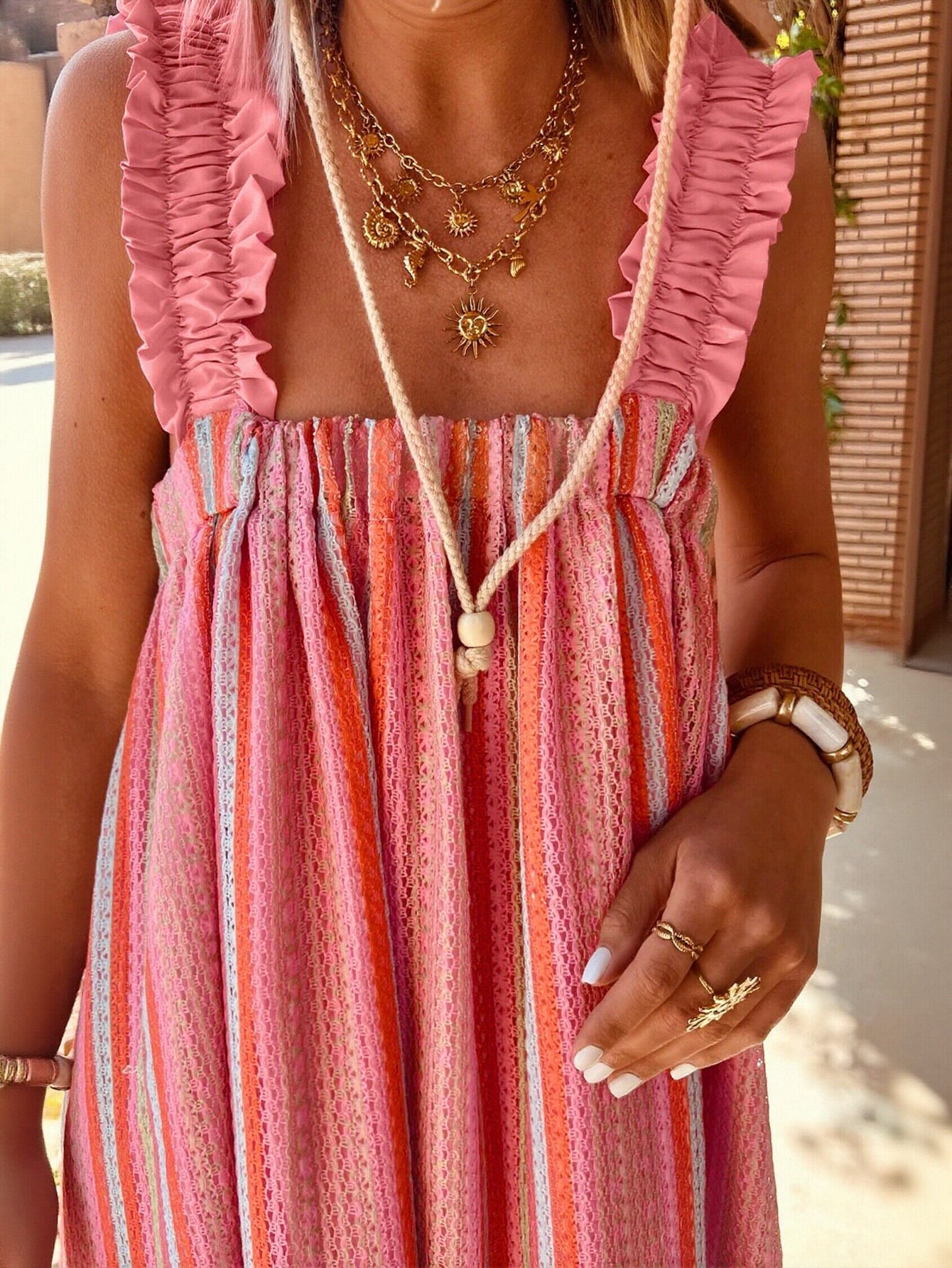 Color Block Ruffle Strap Maxi Dress