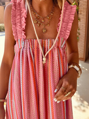 Color Block Ruffle Strap Maxi Dress