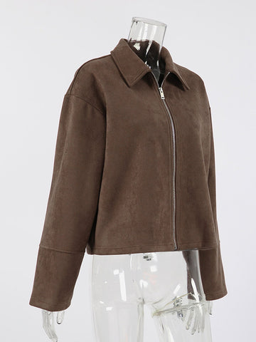 Vintage Brown Suede Zip Jacket
