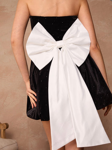 Embellished Bow Back Velvet Mini Dress