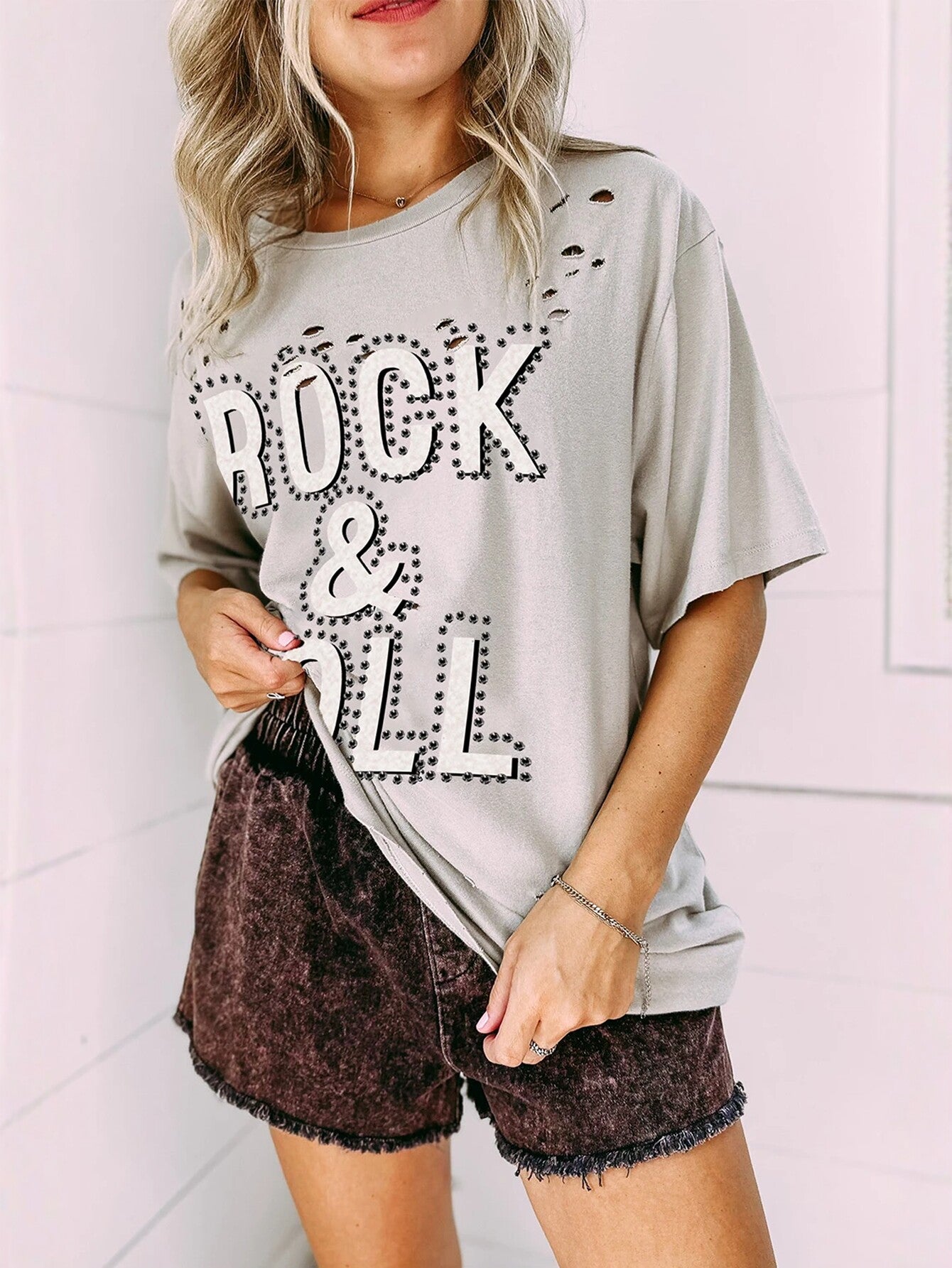 Distressed Detail Graphic Print T-Shirt