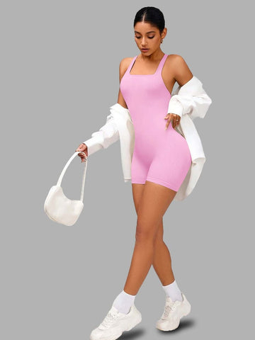 Seamless Ribbed Square Neck Romper
