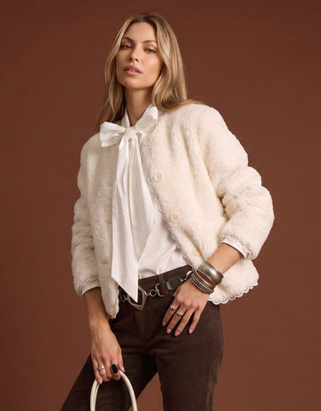 Cozy Textured Lace Trim Fleece Jacket