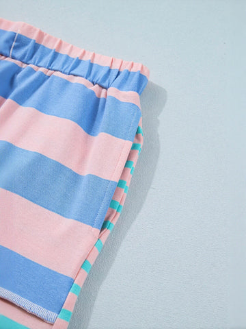 Oversized Striped Polo Shorts Set