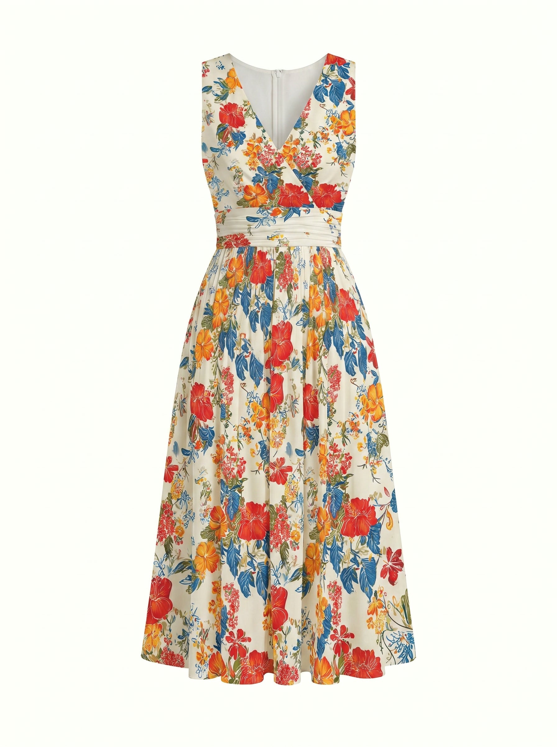 CORINNE
Floral Print V Neck A Line Midi Dress
