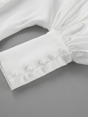 Elegant Balloon Sleeve Button Down Blouse