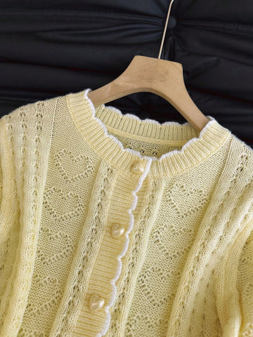Cozy Cropped Heart Knit Cardigan