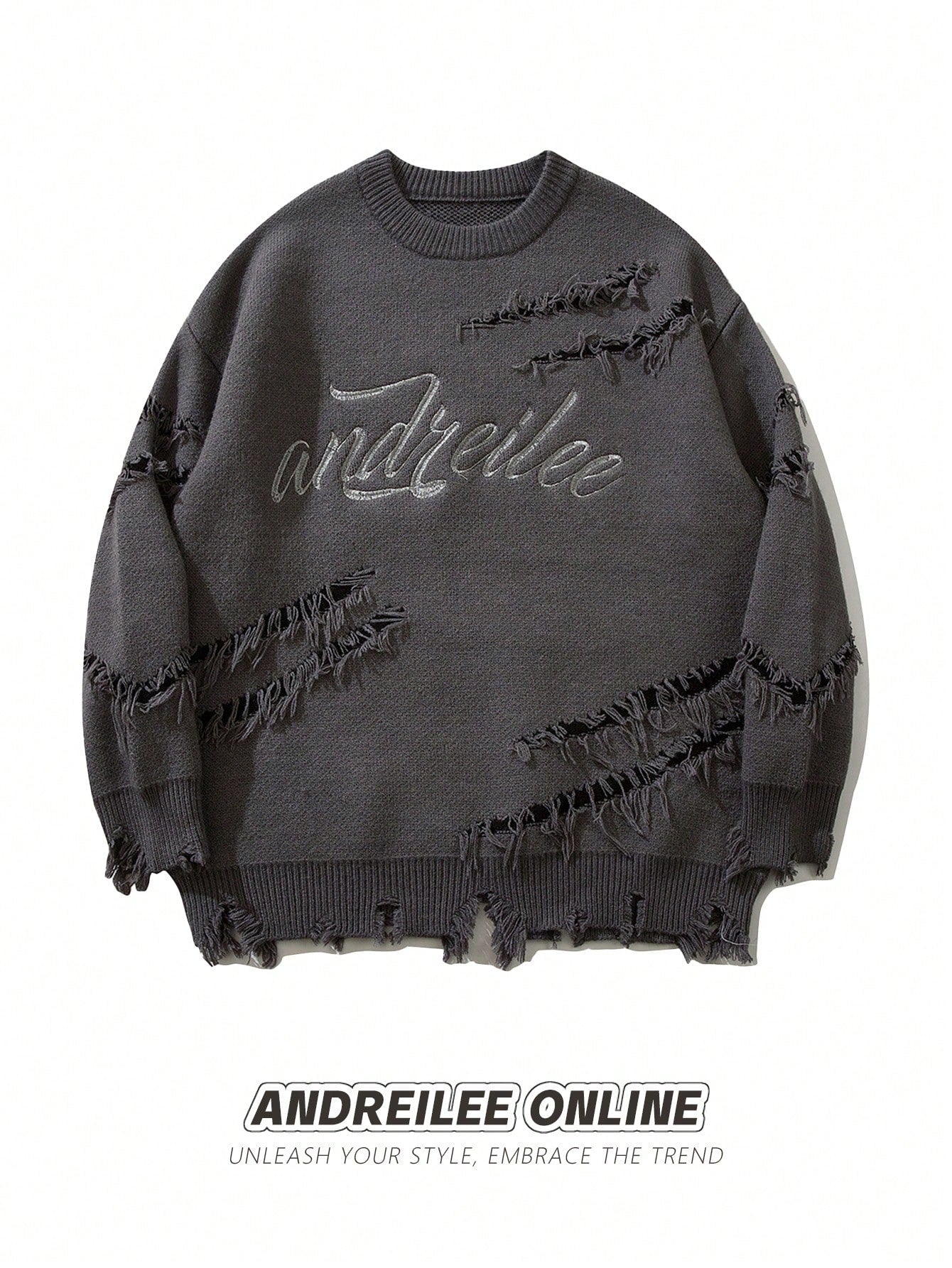 Distressed Oversized Graphic Knit Sweater