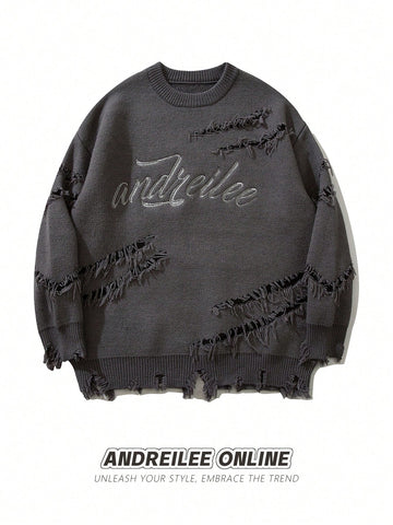 Distressed Oversized Graphic Knit Sweater