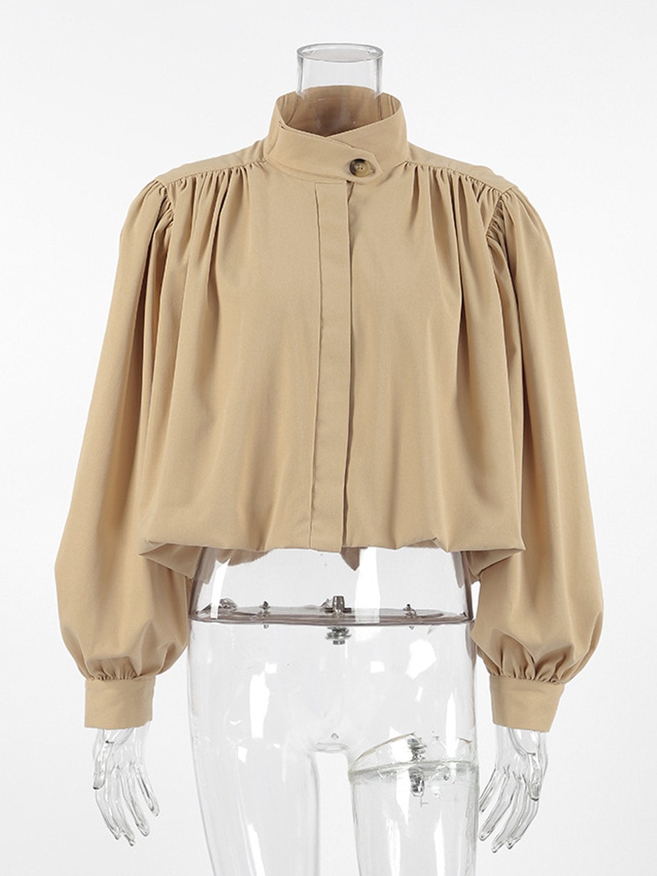 Puff Sleeve Stand Collar Crop Jacket