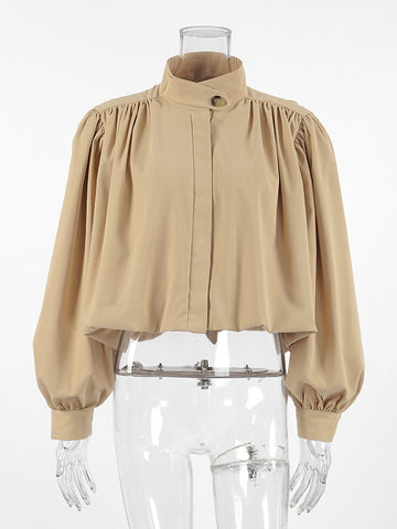 Puff Sleeve Stand Collar Crop Jacket