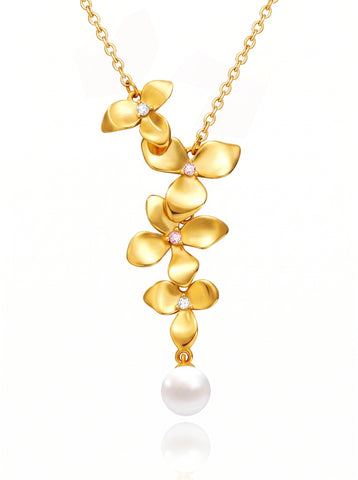 Elegant Floral Pearl Pendant Necklace