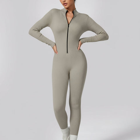 Half-Zip Seamless Activewear Jumpsuit-Multicolor