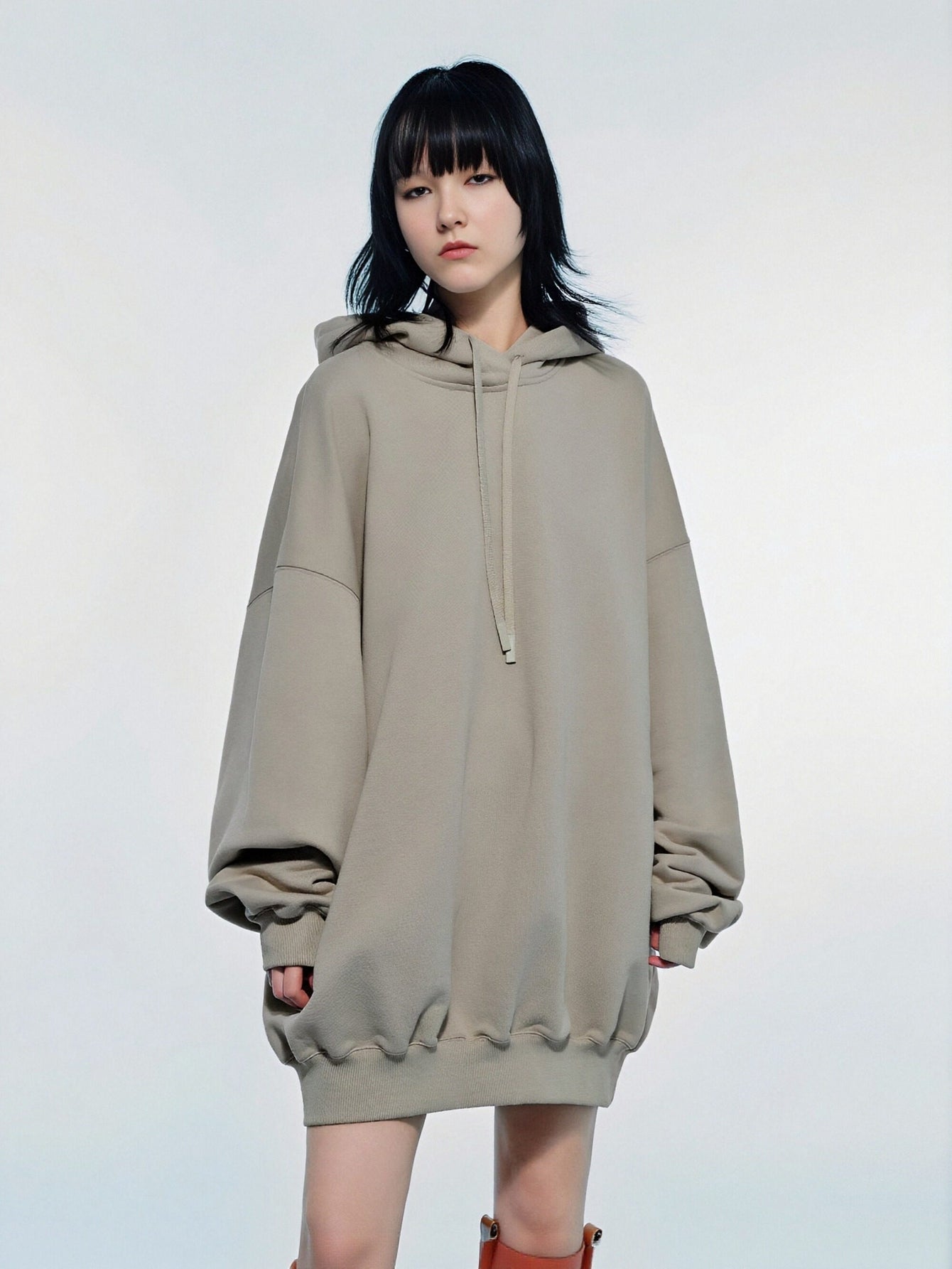 Urban Revivo Drop Shoulder Sleeve Hooded Balloon Dress-Natural