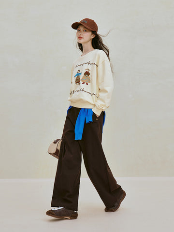 Embroidered Cotton Graphic Pullover Sweatshirt