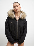 Faux Fur Hooded Utility Jacket