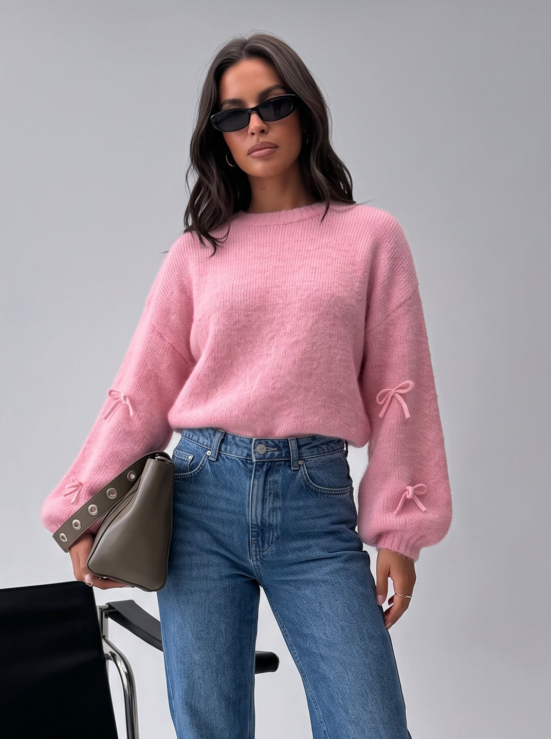 Cozy Bow Detail Knit Pullover Sweater